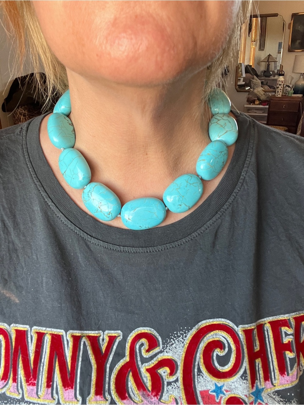 Large Howlite 925 Chunky Statement Bead Necklace 18”, Western Native Hand Knot
